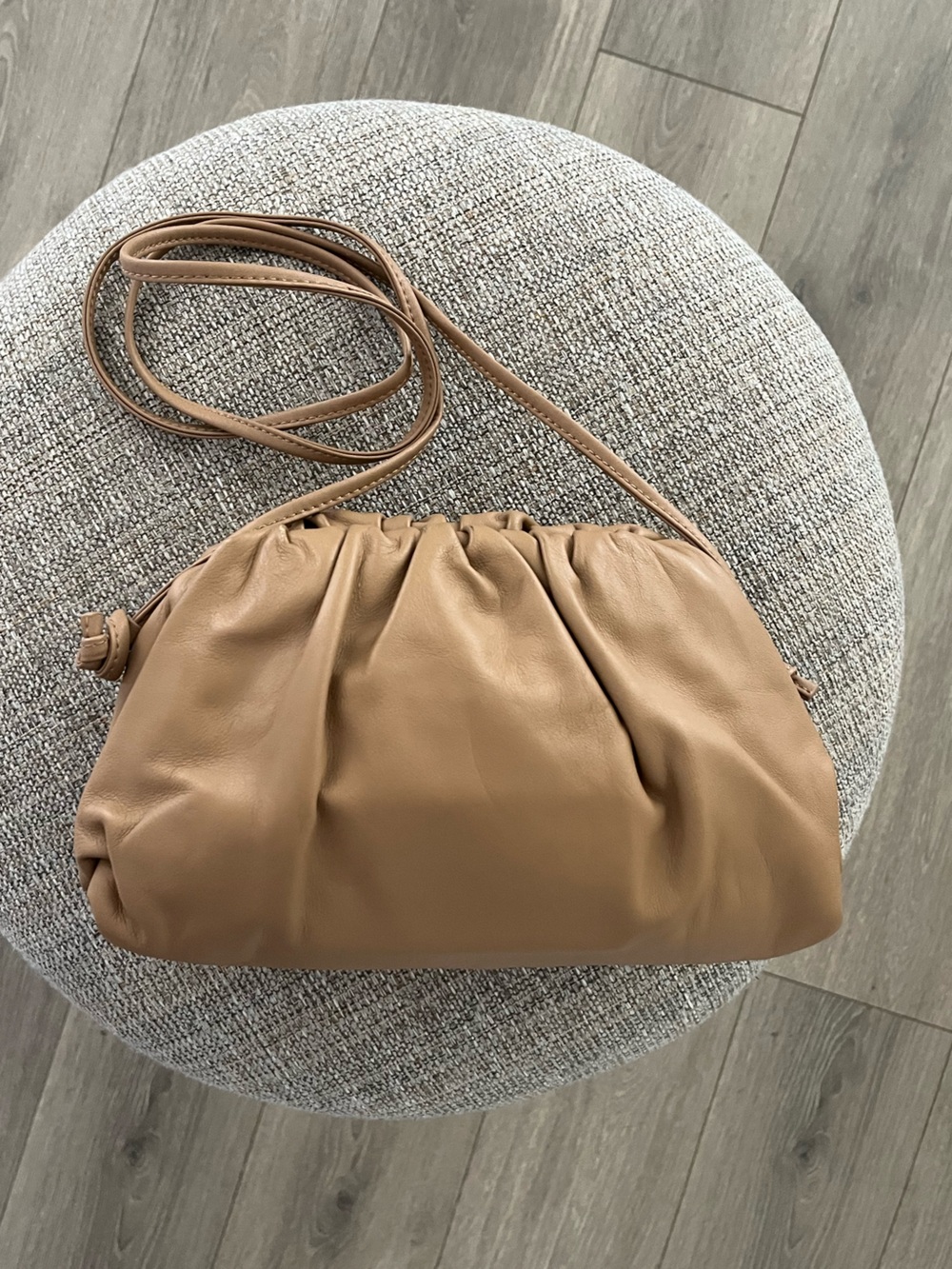 Like New Quince Naomi Ruched Crossbody Clutch in Tan